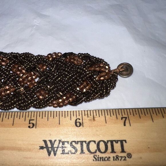 Vintage Seed Bead Braided Thick Cuff Bracelet - Picture 3 of 4